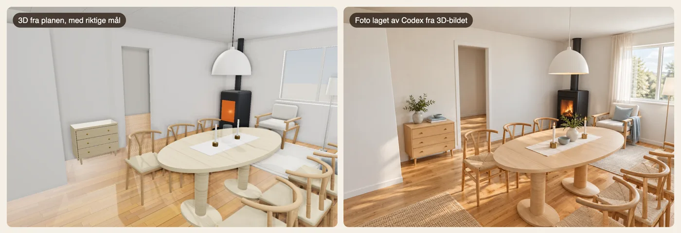 Et 3D-bilde fra planen og fotoet som er laget av det